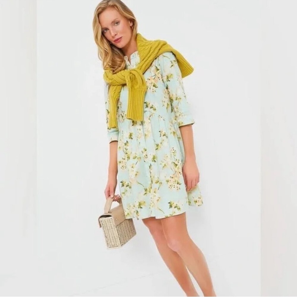 Tucknernuck Aqua Watercolor Royal Shirt Dress XXS